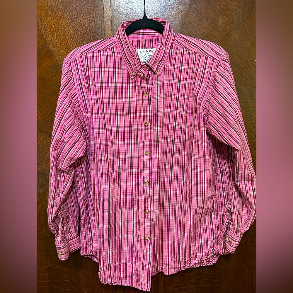 Crazy Cowgirl Pink & Red long sleeve button up Plaid Shirt size XL